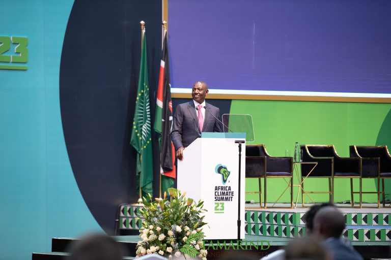 President of Kenya, H.E William Ruto giving a speech at the Africa Climate Summit
